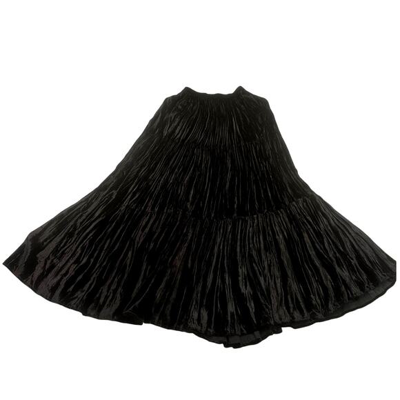 'Double D Ranch' Vintage Black Velvet Full Tiered Broomstick Maxi Skirt-Size XS - Picture 1 of 8